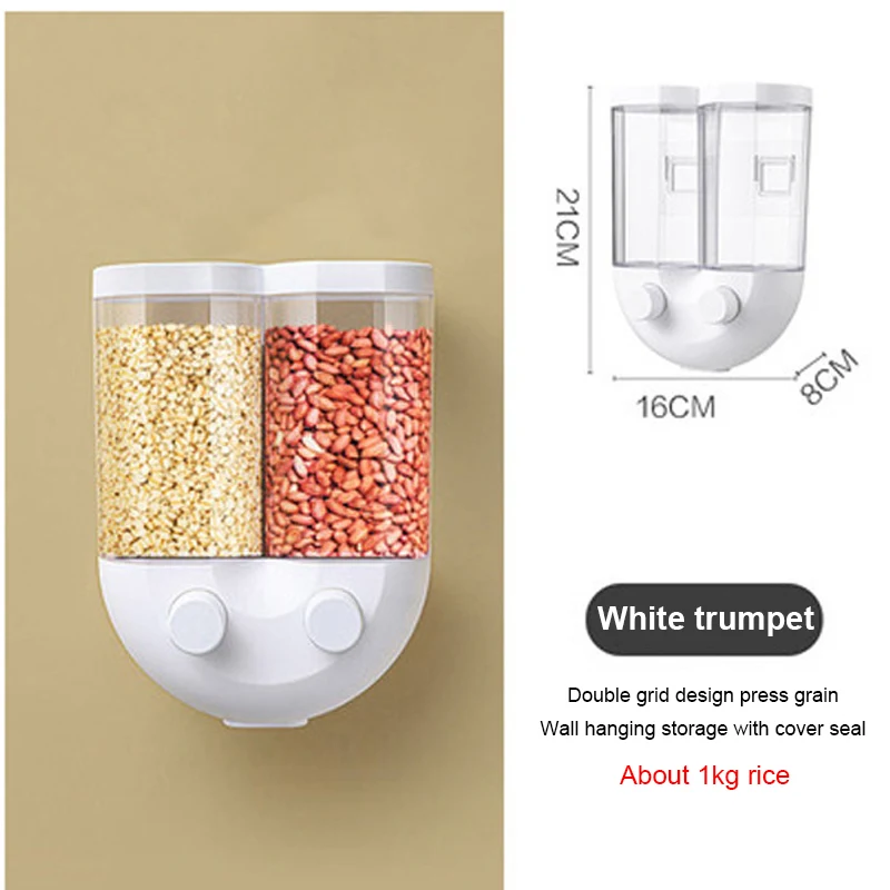 

Kitchen Press Type Dry Food Storage Box Wall-mounted Grain Distributor Food Sealed Tank Household Plastic Food Storage Box