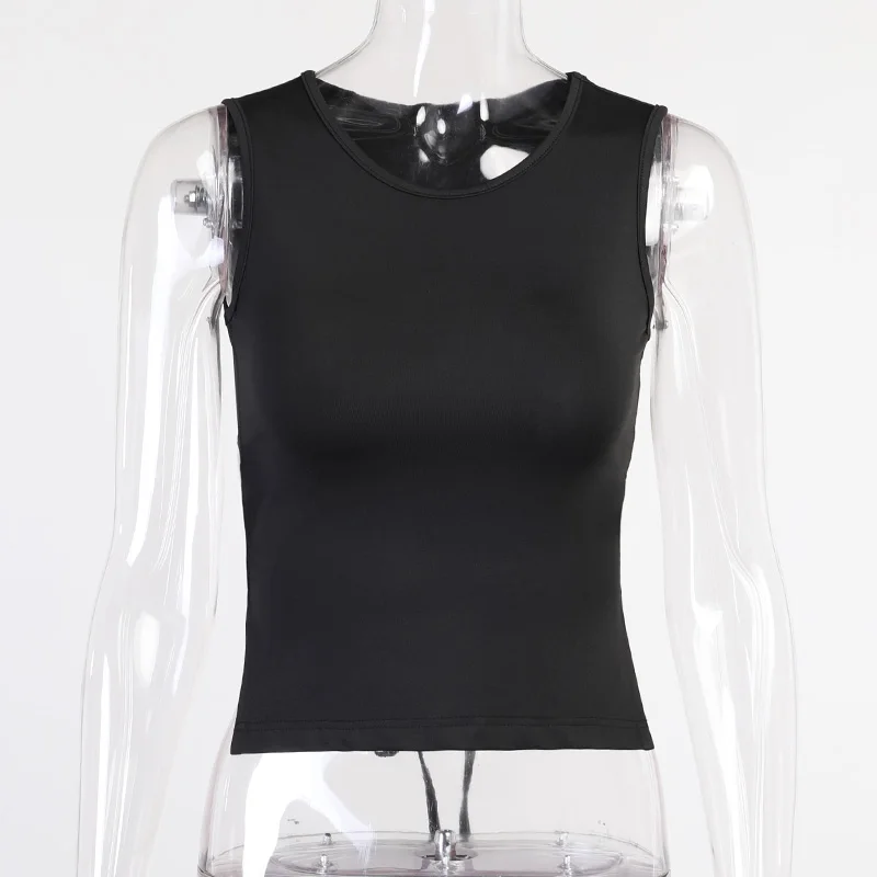 

ArtSu Sleeveless Crop Top Tied Backless Slim Solid 2021 Summer Sexy Skinny Casual Trim Outfits Mock Neck Basics Tank Top VE52722