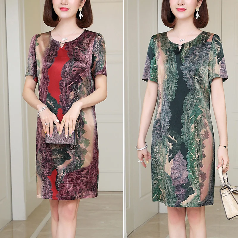 

Женское корейское модное платье свободного покроя с круглым вырезом и модным принтом на талии средней длины