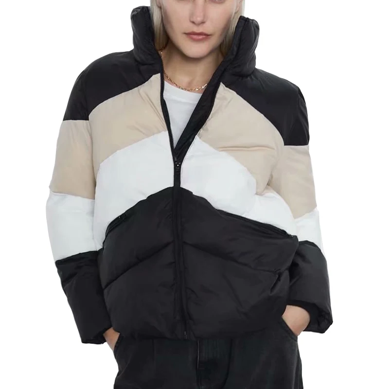 Женская куртка пуховик в стиле пэчворк элегантные свободные Куртки Оверсайз для