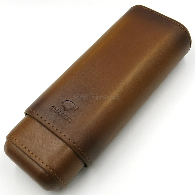 COHIBA, кедровое дерево, коровья кожа, Дорожный Чехол для сигар, держатель, портативный, 2 трубки, хьюмидор, мини-коробка для хранения сигар с подарочной коробкой
