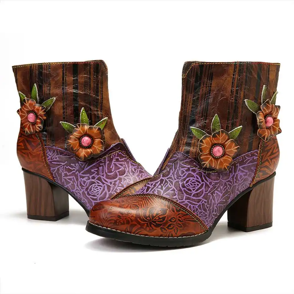 SOCOFY/ботинки с тиснением в стиле ретро женская обувь из натуральной кожи