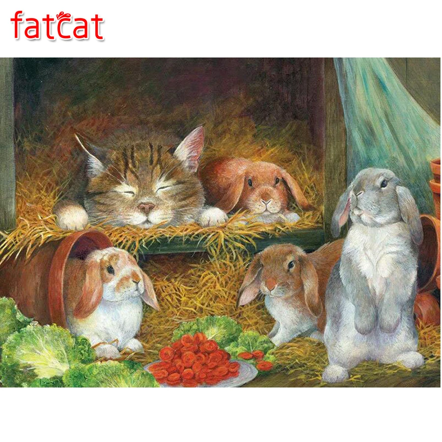 Алмазная вышивка FATCAT с кроликом животное сделай сам полноразмерная картина