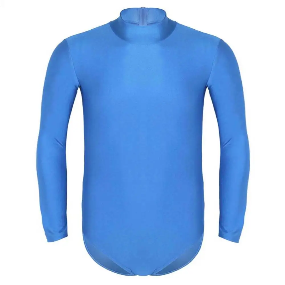 Light Blue Мужской костюм "Кот" латексный купальник Цельный купальник с длинным рукавом стоячий воротник боди гимнастический купальник купальный костюм - Цвет: Light Blue