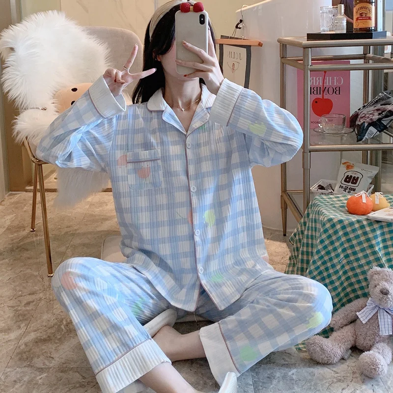 

Pajama Girl Spring and Autumn Winter Long Sleeve Lovely Sweet Suit Can Wear Pure Cotton Thin Summer Home Clothes Casual Cardigan