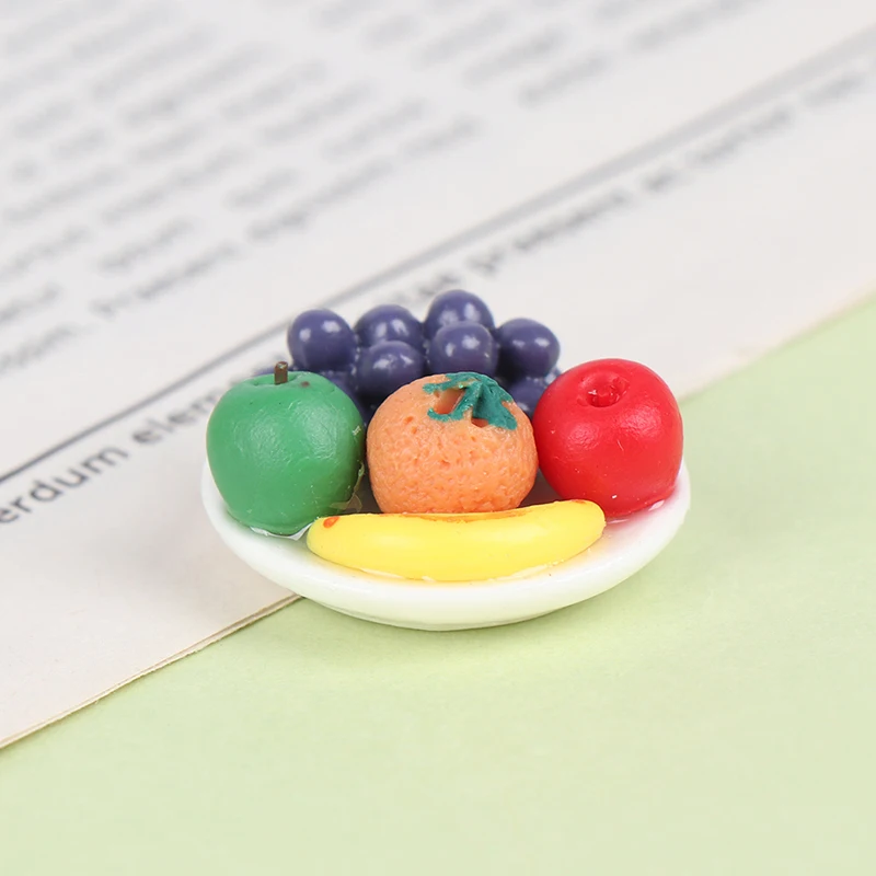 

1/12 Miniature Simulation Food Fresh Fruit Platter Grape Pear Orange Peach White Dish Dollhouse Kitchen Toys Accessories