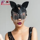Кожаная маска в виде кролика Fullyoung, сексуальная, для косплея, для Хэллоуина, с цепочкой, с кисточками, женская, маскарадная, Карнавальная, для вечерние, фестивальный рейв