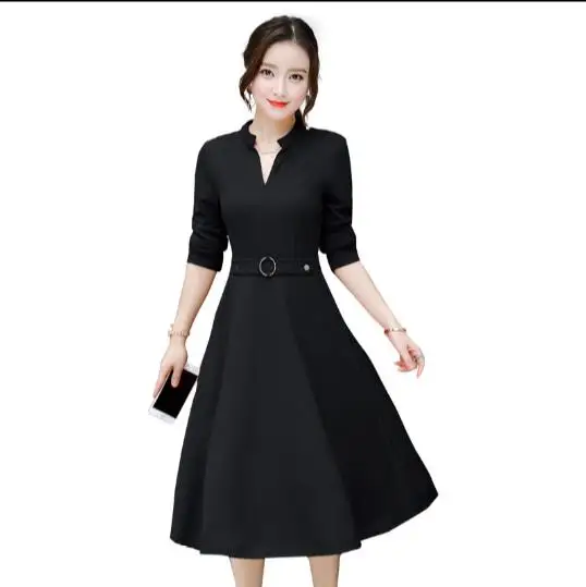 Элегантное Длинное платье для женщин 2019 весеннее Новое Формальное миди Черное