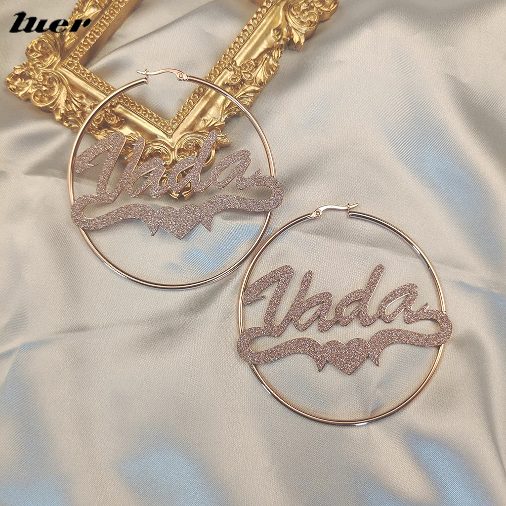 

LUER Custom Name Hoop Earrings/Personalized Colorful Stainless Steel Big Earrings/Letter Nameplate Design For Women Jewelry