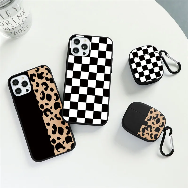 Мягкий чехол для iPhone 11 12 Pro Max Mini X XR XS 6S 6 8 7 Plus 5 5S SE2 в клетку леопарда, фунда для Airpods 1 2, крышка на коробке.