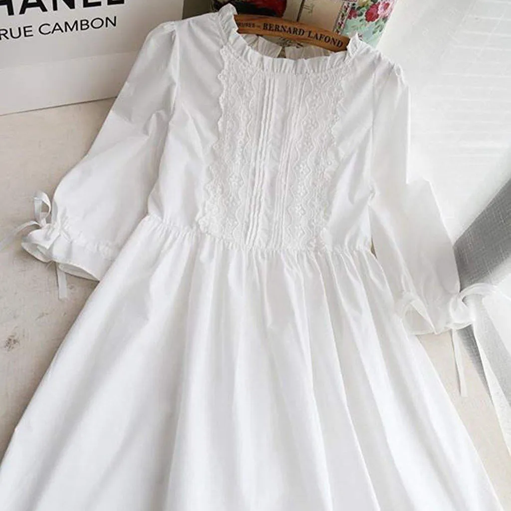 Женское свободное платье милое кружевное в японском стиле для девушек летняя