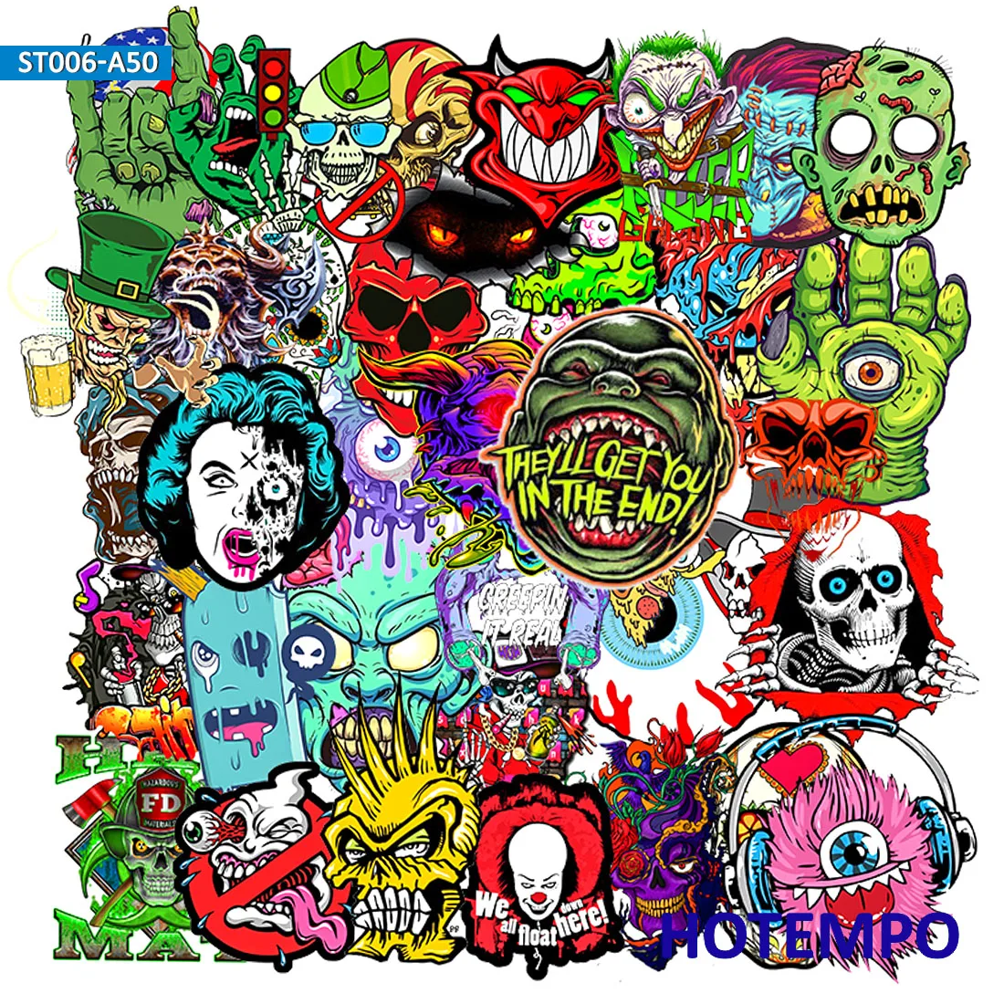 50 шт. смешанные стикеры серии ужасов для DIY мобильный телефон ноутбук чемодан