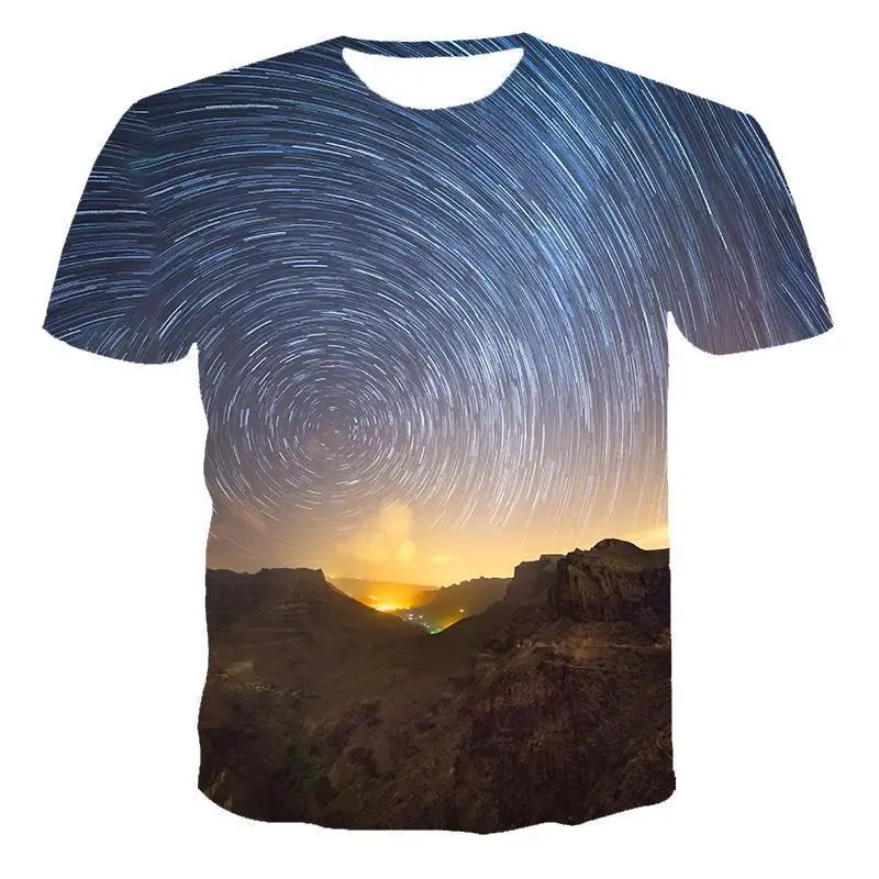 

New T-shirt men's high-quality men's and women's T-shirt night starry sky short-sleeved 3d printed pattern handsome T-shirt