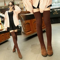 2021 new womens knitted woolen sock boots wedge heel thinner stretch high boots stitching round head plus velvet warm knee boot