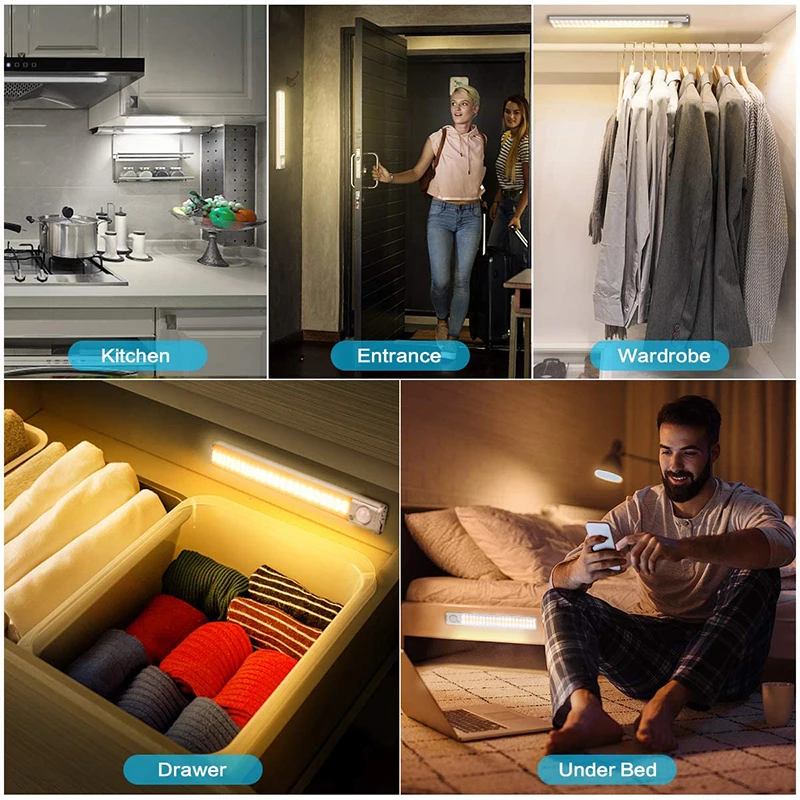 

Motion Sensor Led Closet Light Stick-On Anywhere USB Rechargeable Dimmable Wireless Cabinet Light Night Light Bar LB88