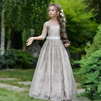 vintage lace flower girl dress long sleeve for country garden weddings with beading sash girls photography pageant gowns