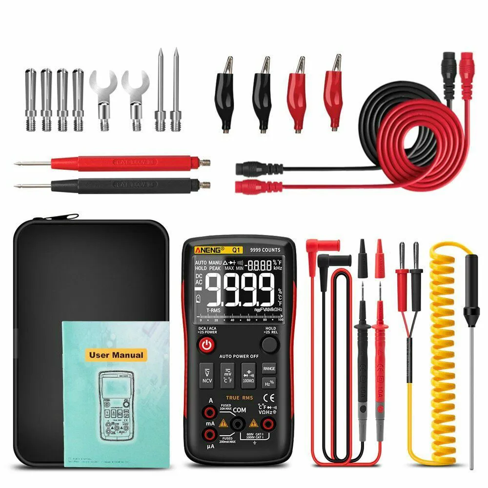

ANENG Q1 True RMS Digital Multimeter Button 9999 Counts Analog Tester Bar Graph AC DC Voltage Ammeter Current Ohm Auto Manual