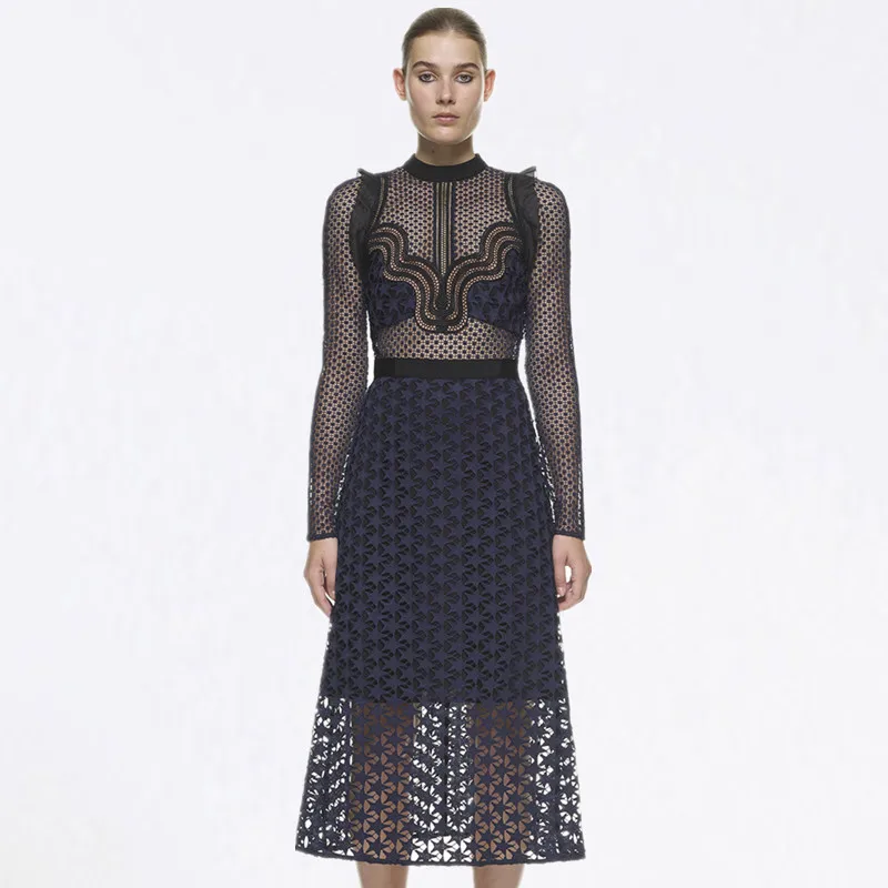 Женское вечернее платье Автопортрет кружевное Сетчатое лоскутное с длинным