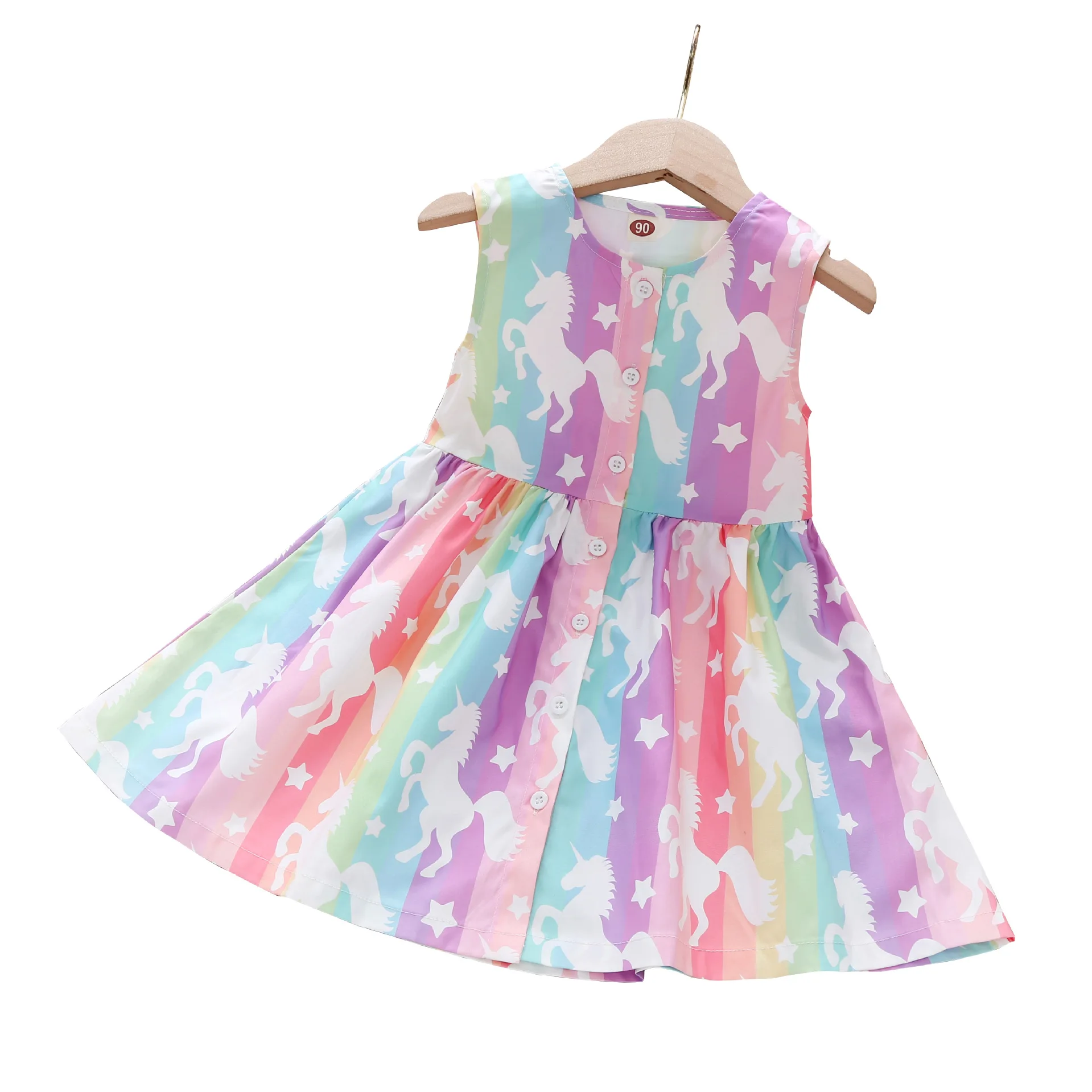 

2021 Summer Girls Princess Dresses Sleeveless Unicorn Clothes 2-7 Years Old Kids Party Wedding Gown Baby Girls Casual Dresses
