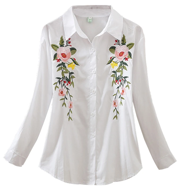 Белая хлопковая рубашка с вышивкой Новинка осени 2019 модная женская блузка