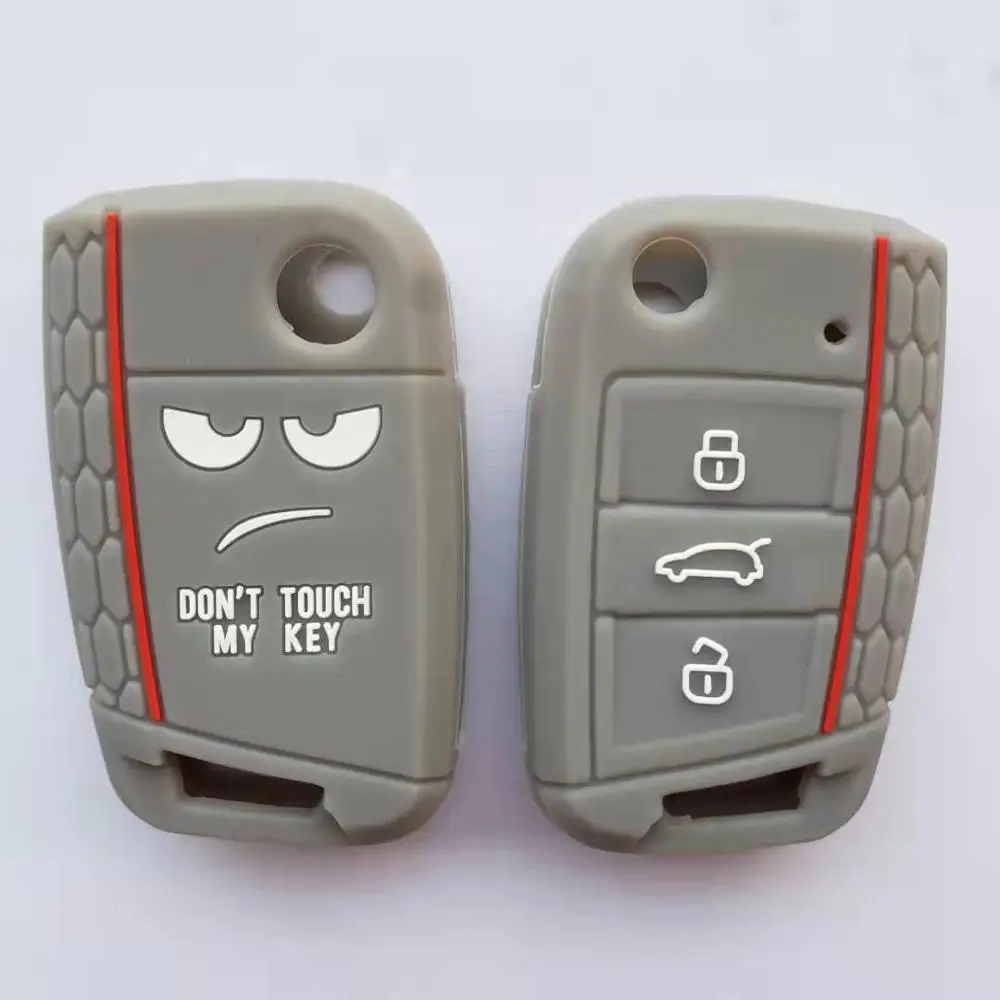 Силиконовый чехол-брелок с Сотами для VOLKSWAGEN Golf7 Polo MK7 GTI R Skoda Octavia Combi A7 SEAT Leon Ibiza CUPTRA 3 кнопки дистанционного управления - Название цвета: Серый
