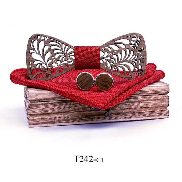 Linbaiway мужские полые резные деревянные бабочка Карманный платок запонки набор