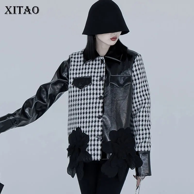 

XITAO Лоскутная клетчатая пуговица, искусственная кожа, для женщин, осень 2021, Повседневная мода, новый стиль, темперамент, универсальная искус...