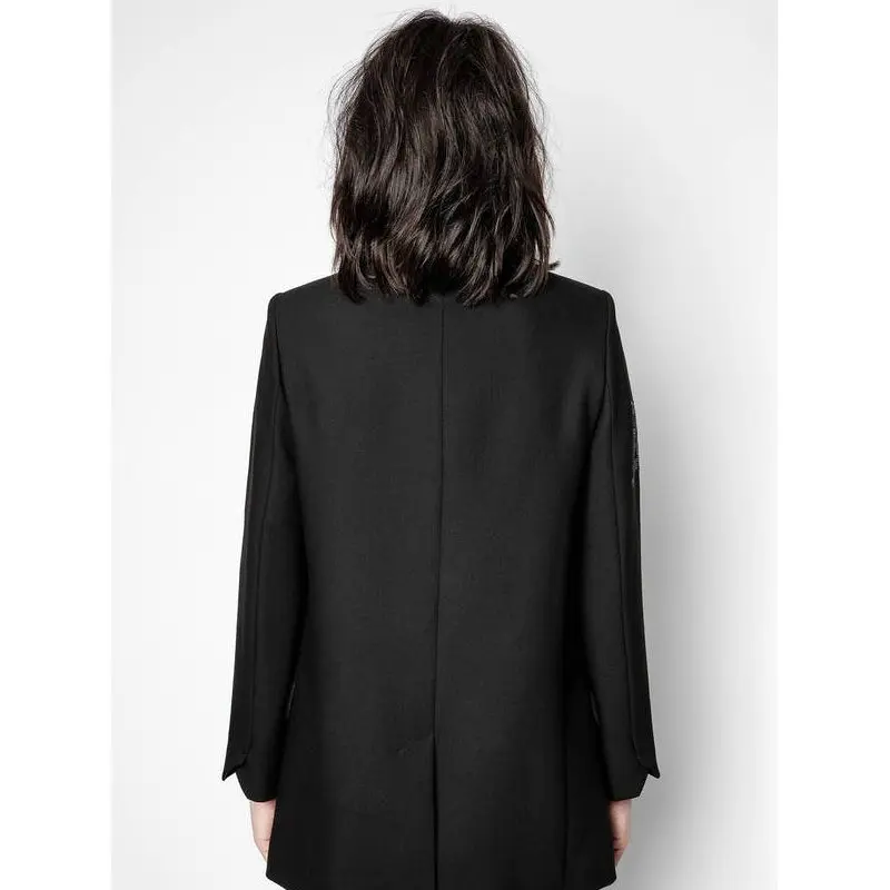 

Женское пальто, костюм Стразы с длинным рукавом, черный маленький костюм