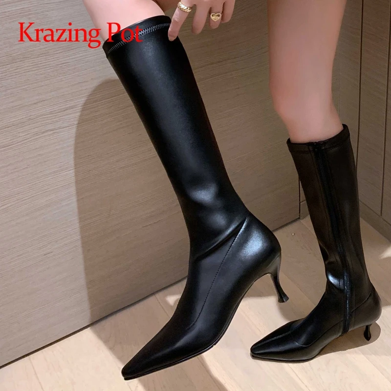

Сапоги Krazing pot на высоком каблуке-шпильке с острым носком, Стрейчевые классические сапоги в Корейском стиле для девушек, модные сапоги до бед...