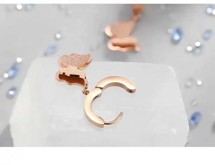 Серьги с двойной бабочкой из титановой стали цвета розового золота 100% гарантия