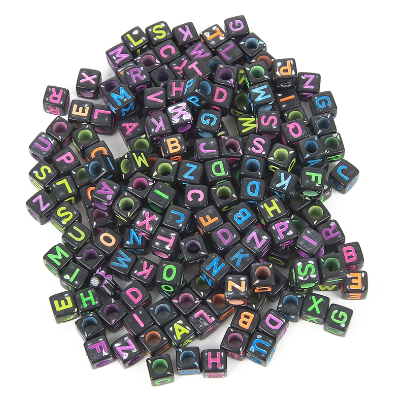 Акриловые квадратные шарики 200 шт. 6x6 мм черные свободные для браслета