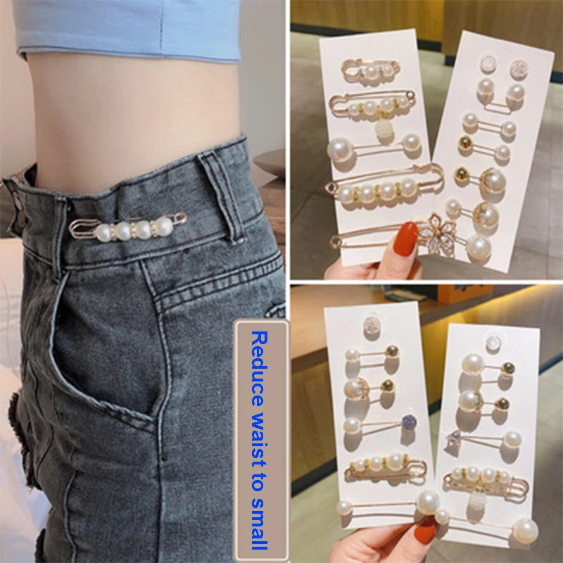 

Pearl Brooch Tightening Belt Anti-Glare Rhinestone Metal Buckle Female Lapel Pins Fixed Clothes Diy Finding Jewelry Accessories