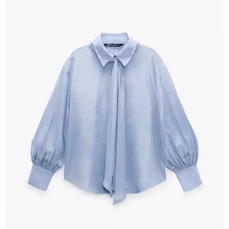 

ZA 2021 autumn new women's fashion elegant European and American style all-match sweet leisure satin bow shirt for commuting