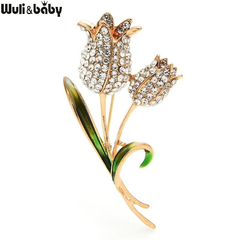 Wuli & baby брошь в виде Стразы Броши с дизайном тюльпан женские и мужские