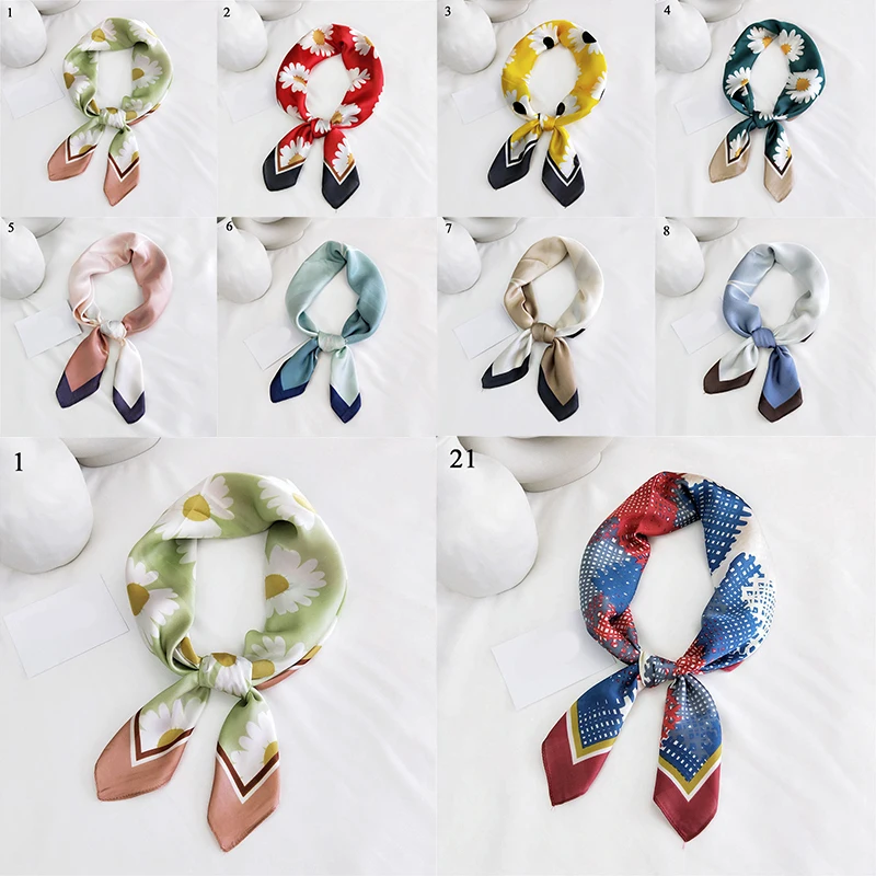 

Мягкая Бандана с геометрическим цветочным принтом, женский модный шарф для волос, шарфы на голову, простой Красочный милый маленький свежий...