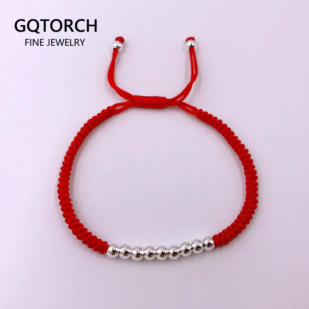 Настоящее 925 пробы серебряные круглые бусины счастливый красный веревочный