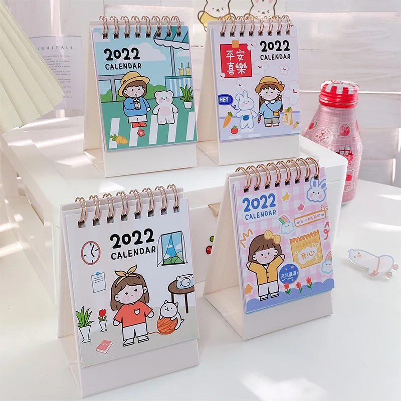 

Hand Drawing Kawaii Cartoon 2022 Desktop Paper Mini Standing Calendar dual Daily Scheduler Table Planner Hand Drawing Kawaii