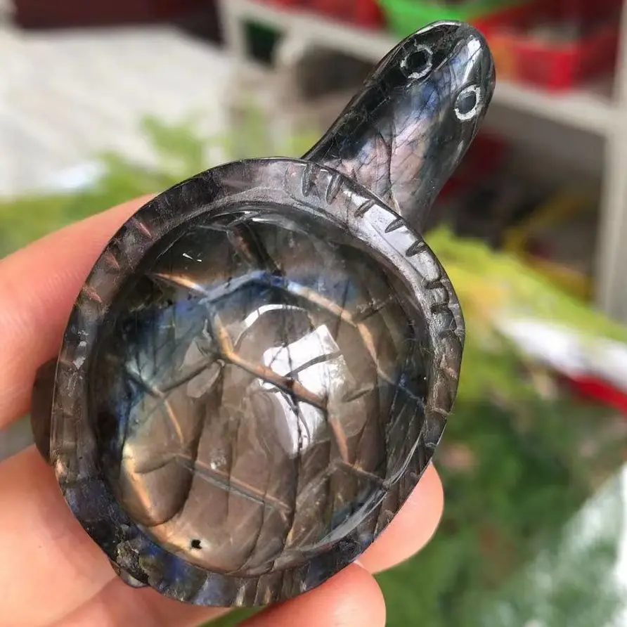 

1PC 6-8CM Natural Labrador Moonstone, Hand Carved Turtle & Polished.Home, Aquarium, Garden, Decor & Energy Healing Stone