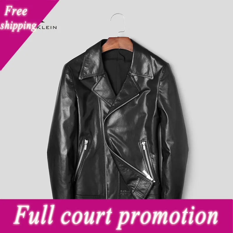 

Men Genuine Leather Jacket Real Sheepskin Jackets Casual Short Black Pockets 2022 Autumn New Jacket for Man J1129
