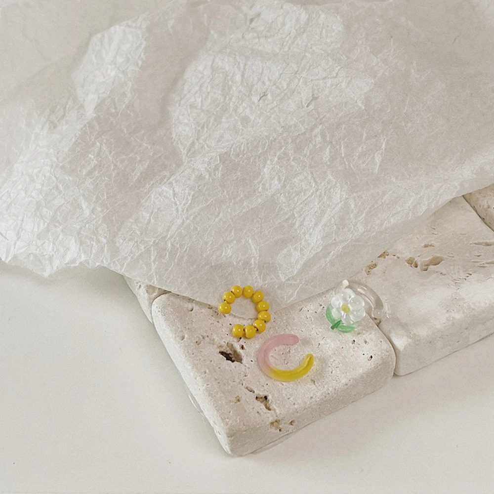 

Korean Fashion Colorful Beads Ear Clips For Women 3pcs/set Elegant Flower Resin No Piercing Fake Cartilage Ear Jewelry