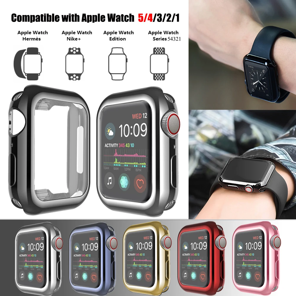 Гальванический чехол для iWatch 44 мм 40 42 38 защитный бампер Apple Watch 5 4 3 2 1