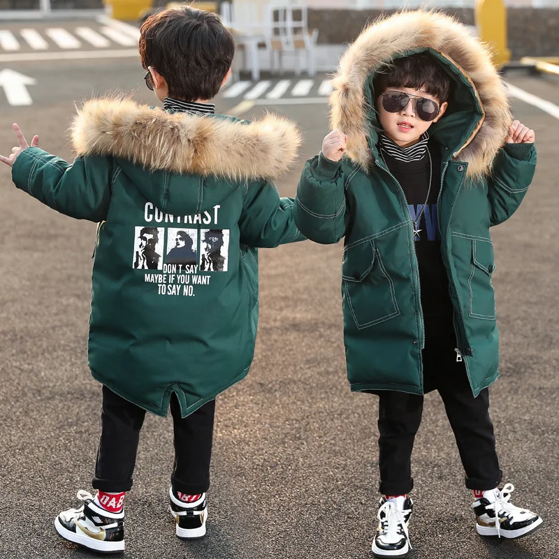 

Boys Cotton-padded Children's Winter Clothes Thick Coat Parka Hooded Fur Collar Outerwear Down Jacket 3-4-6-8-10-12 Years 2020