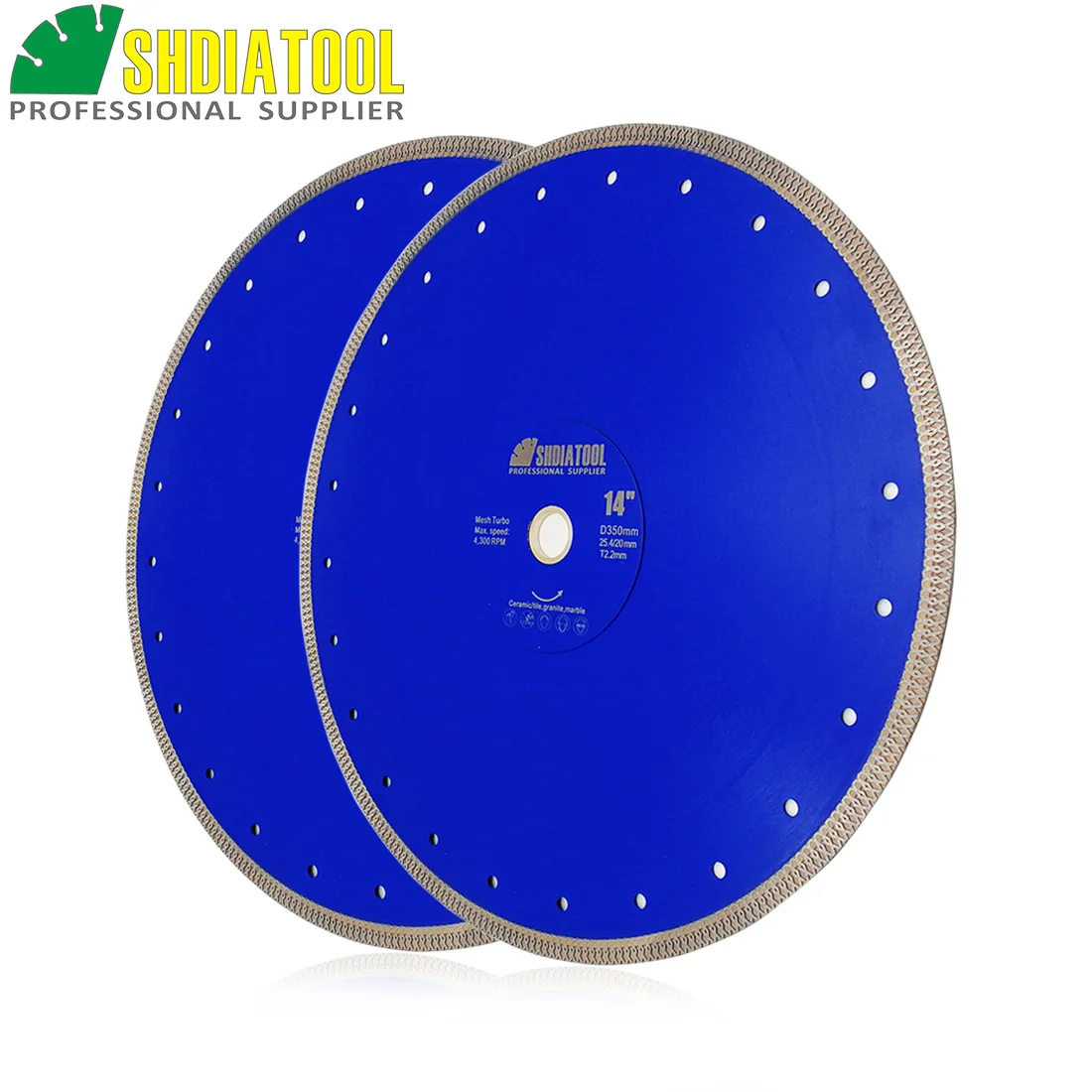 

SHDIATOOL 2pcs Dia 14"/350mm Hot pressed sintered X Mesh Turbo Diamond Saw blade circular Wheel Cutting Disc Marble Tile Ceramic
