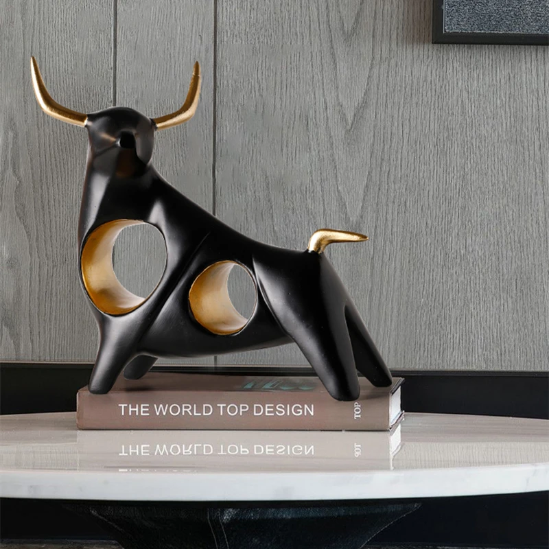

Creative Animal Figurines Cow Statue Art Sculpture Home Decoration Accessories Modern Living Room Resin Ornaments Wedding Gift