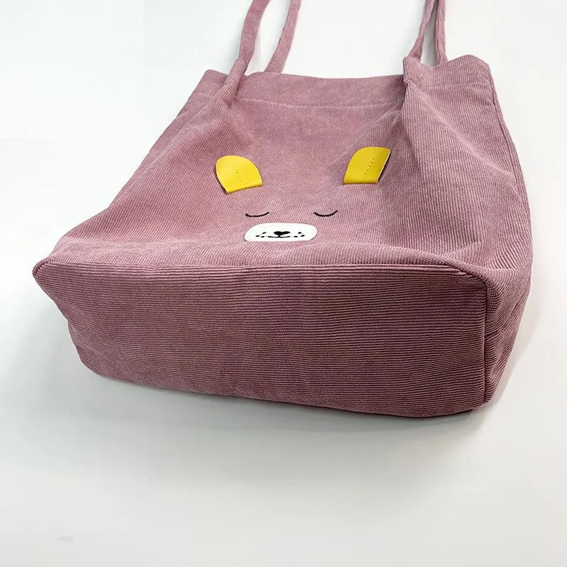 

Cute zipper handbag female cartoon Shoulder Bag corduroy student portable class bags shopping totes