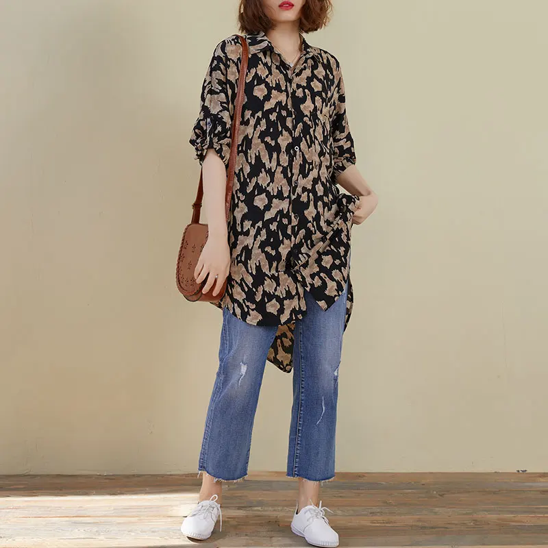 Женская винтажная блузка NYFS однобортная рубашка с леопардовым принтом Свободный
