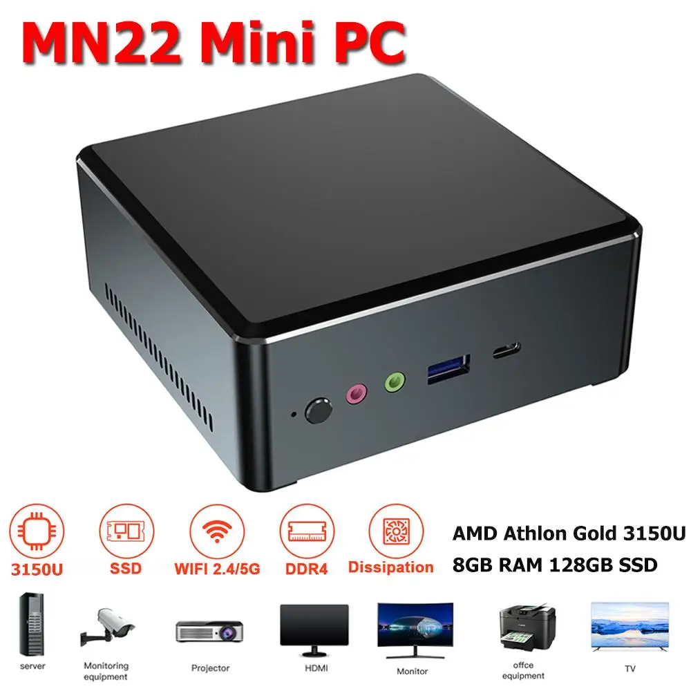 

T-Bao MN22 Mini PC AMD Athlon Gold 3150U 8GB DDR4 128GB M.2 NVME SSD Gaming Desktop Mini PC HDMl-compatible+DP 4K HD Windows 10