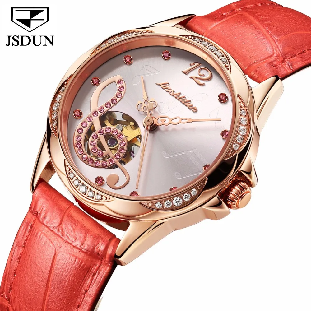 JSDUN роскошные женские механические наручные часы музыкальный символ дизайн