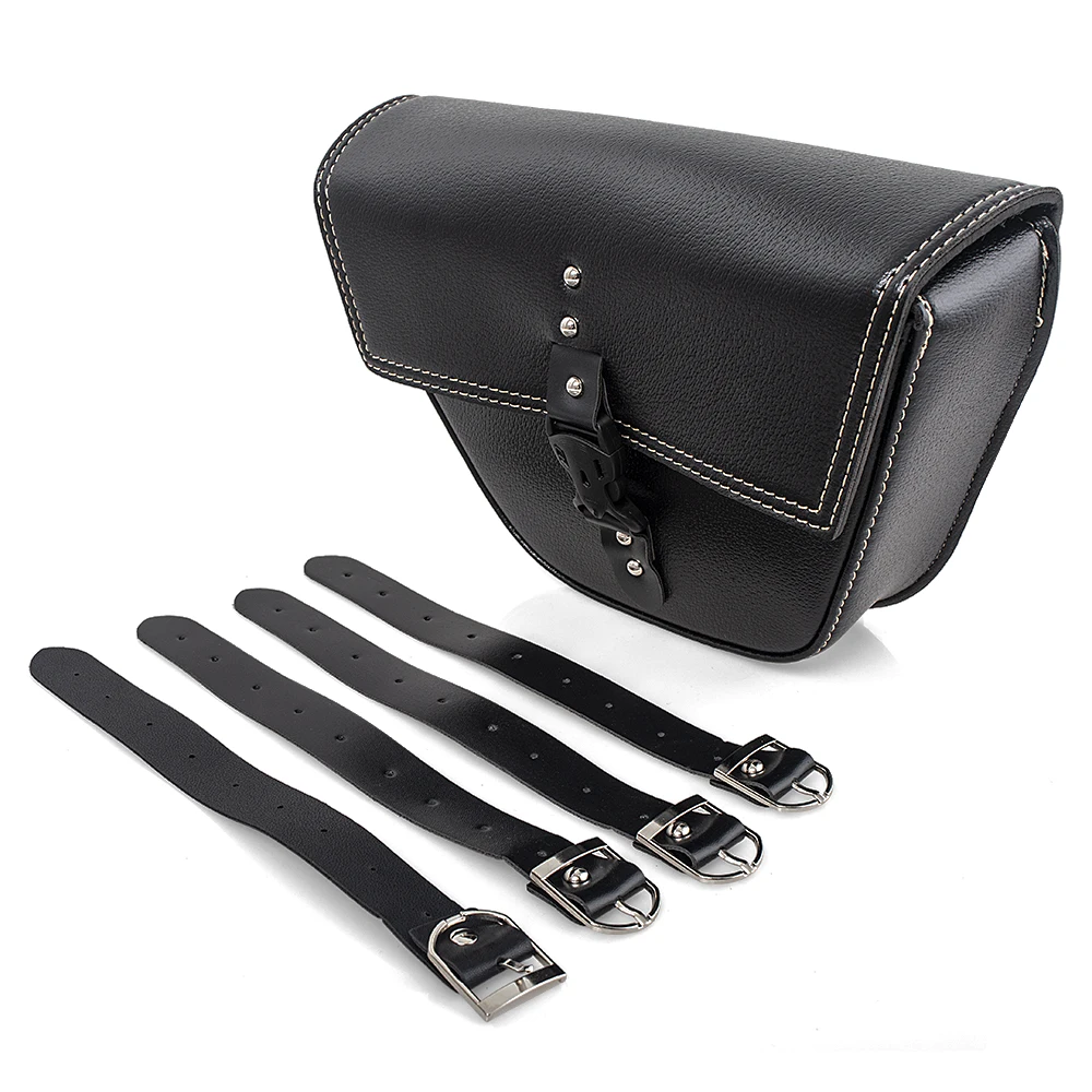 Мотоциклетная черная сумка-седло из искусственной кожи с боковым зажимом