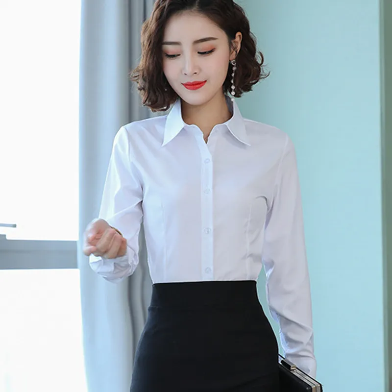 Korean Women Shirts Long Sleeve Button Up Shirt Office Lady White Loose Striped Womens Tops and Blouses | Женская одежда